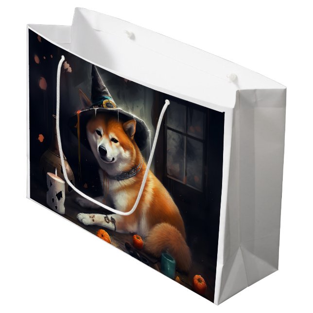 Shiba Inu Pumpkins Halloween Scary Large Gift Bag (Front Angled)