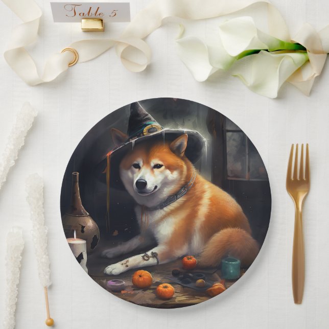 Shiba Inu Pumpkins Halloween Scary Paper Plate (Wedding)