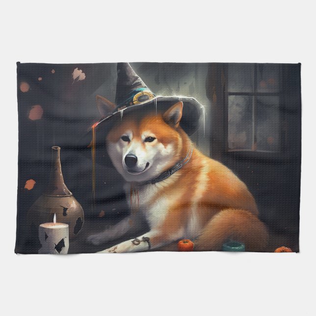 Shiba Inu Pumpkins Halloween Scary Tea Towel (Horizontal)