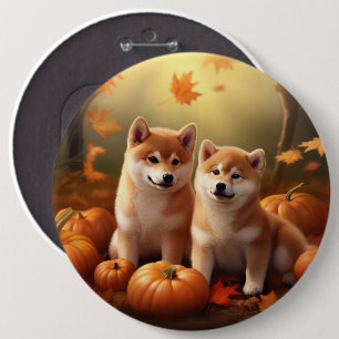 Shiba Inu Puppy Autumn Delight Pumpkin 6 Cm Round Badge