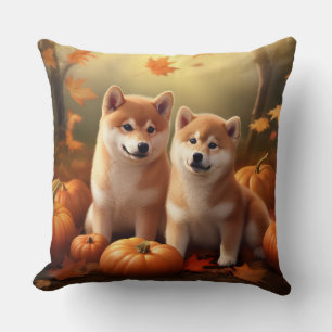 Shiba Inu Puppy Autumn Delight Pumpkin Cushion
