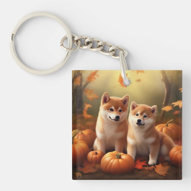 Shiba Inu Puppy Autumn Delight Pumpkin Key Ring (Front)