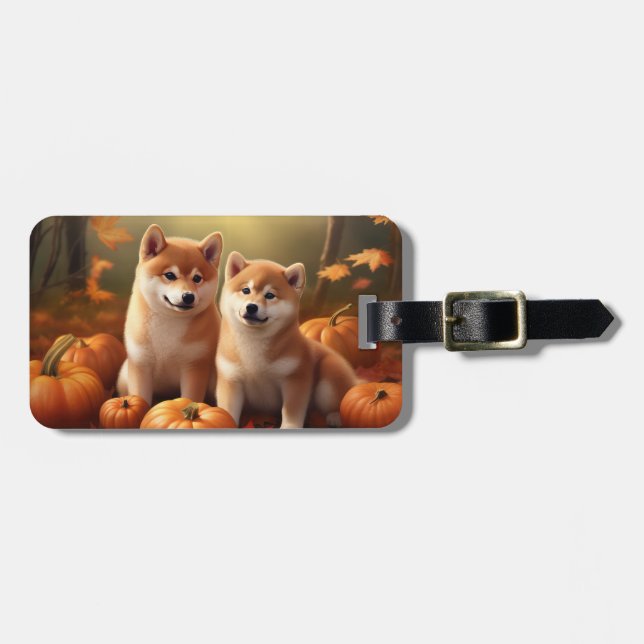 Shiba Inu Puppy Autumn Delight Pumpkin Luggage Tag (Front Horizontal)