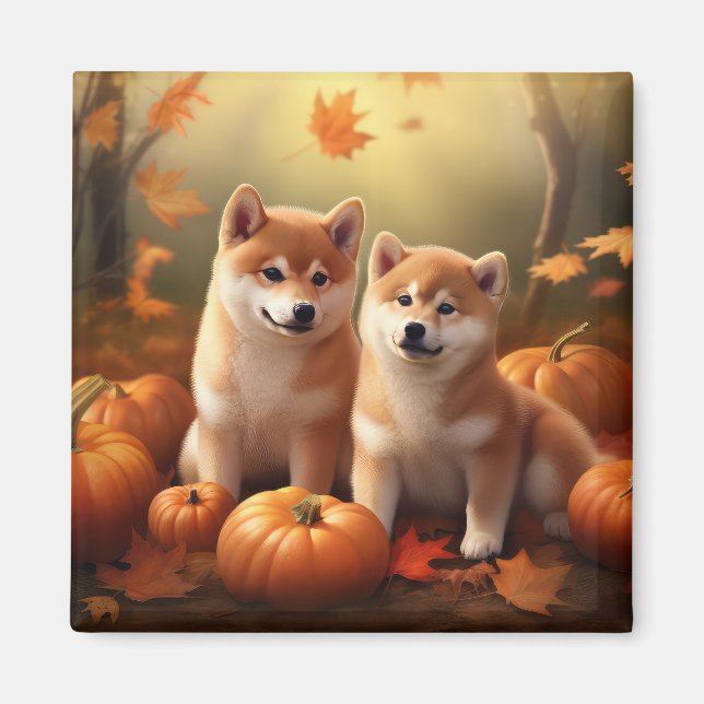 Shiba Inu Puppy Autumn Delight Pumpkin Magnet (Front)
