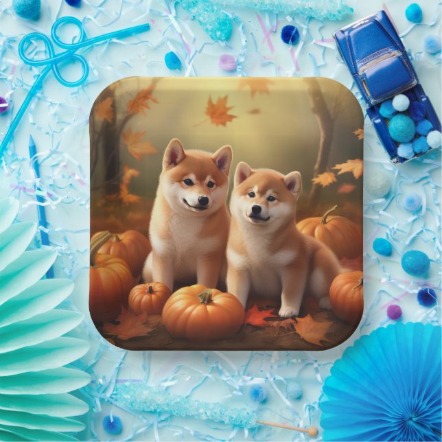 Shiba Inu Puppy Autumn Delight Pumpkin Paper Plate (Party)