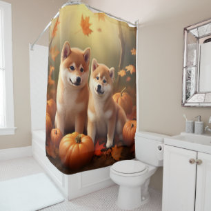 Shiba Inu Puppy Autumn Delight Pumpkin Shower Curtain