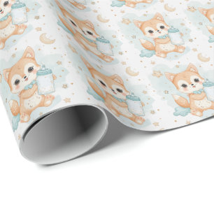 Shiba Inu Puppy Baby Pastel Watercolor Pattern  Wrapping Paper