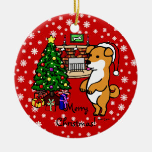 Shiba Inu Puppy Christmas Ceramic Ornament