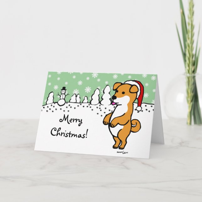 Shiba Inu Puppy Christmas Santa Holiday Card (Front)