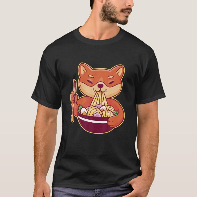 Shiba Inu Ramen Japanese Dog Eating Ramen Noodles T-Shirt (Front)