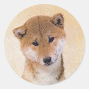 Shiba Inu (Red) Painting - Original Dog Art Classic Round Sticker