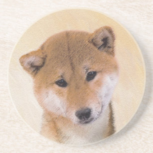 Shiba Inu (Red) Painting - Original Dog Art Coaster