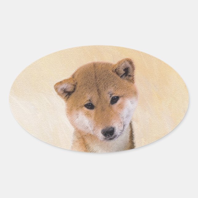 Shiba Inu (Red) Painting - Original Dog Art Oval Sticker (Front)