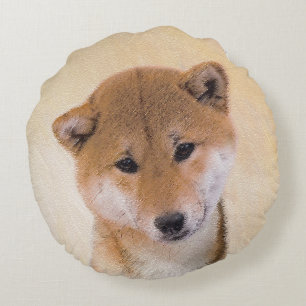 Shiba Inu (Red) Painting - Original Dog Art Round Cushion