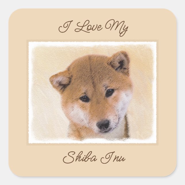 Shiba Inu (Red) Painting - Original Dog Art Square Square Sticker (Front)