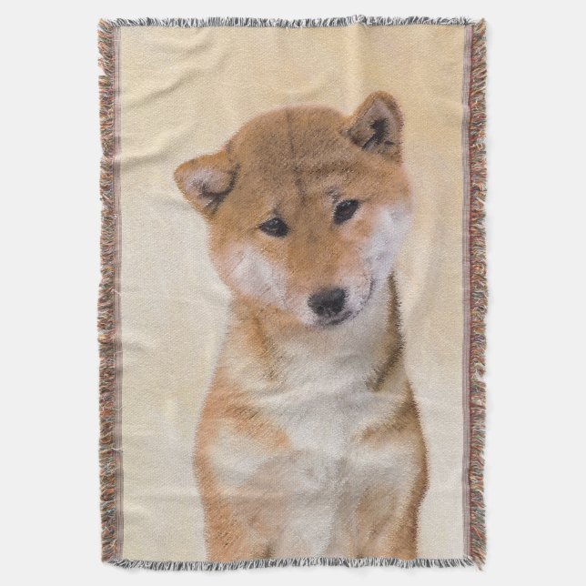 Shiba Inu (Red) Painting - Original Dog Art Throw Blanket (Front Vertical)