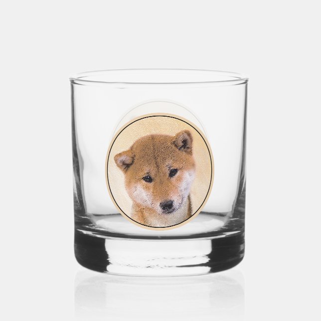 Shiba Inu (Red) Painting - Original Dog Art Whiskey Glass (Front)