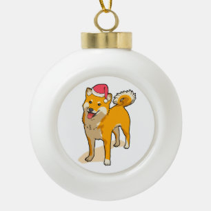 Shiba Inu Santa Claus Dog Christmas Ceramic Ball Christmas Ornament
