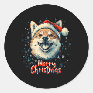 Shiba Inu Santa Hat Merry Christmas Xmas Dog Lover Classic Round Sticker