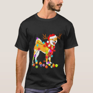 Shiba Inu Santa Hat Xmas Tree Lights Dog Lover T-Shirt