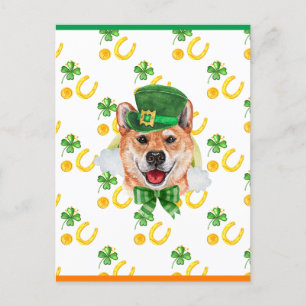 Shiba Inu Shamrock St. Patricks Day Holiday Postcard