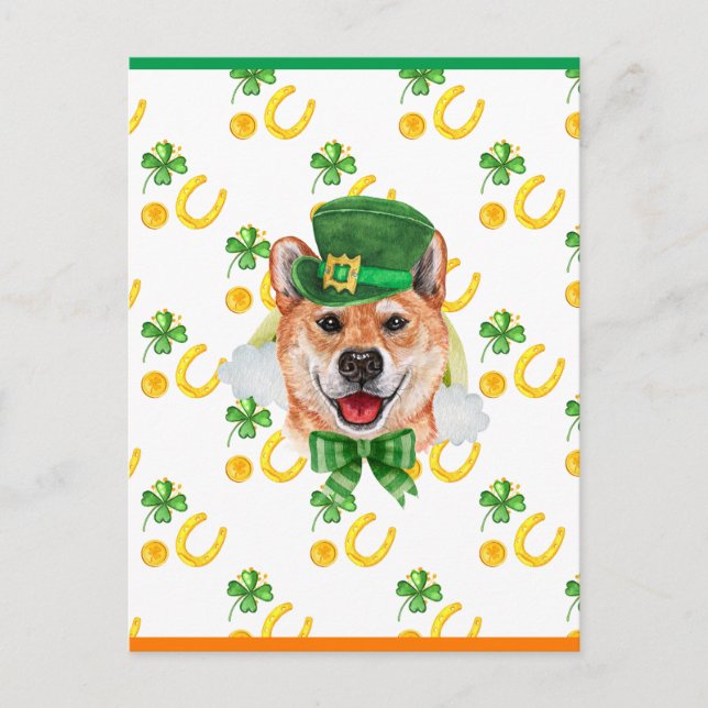 Shiba Inu Shamrock St. Patricks Day Holiday Postcard (Front)
