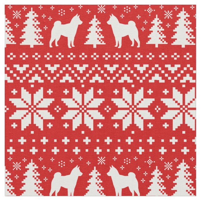 Shiba Inu Silhouettes Christmas Holiday Patterned Fabric (Close Up)