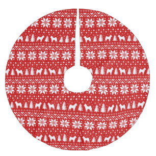 Shiba Inu Silhouettes Christmas Pattern Red Brushed Polyester Tree Skirt