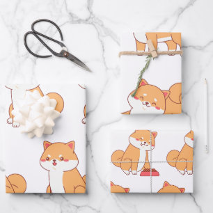 shiba inu sitting cartoon wrapping paper sheet