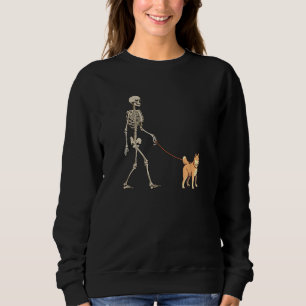 Shiba Inu Skeleton Dog Walking Halloween Dog Sweatshirt