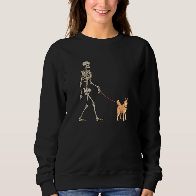 Shiba Inu Skeleton Dog Walking Halloween Dog Sweatshirt (Front)