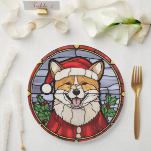 Shiba Inu Stained Glass Christmas  Paper Plate