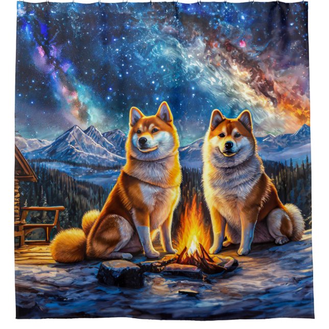 Shiba Inu Star Gazing 03 Design by Rich AMeN Gill Shower Curtain (Front)