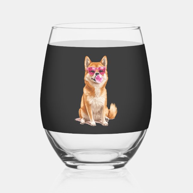 Shiba Inu    Stemless Wine Glass (Front)