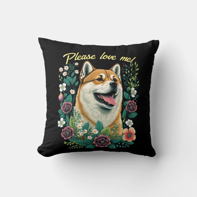 Shiba Inu Throw Pillow & Customisable Text (Front)
