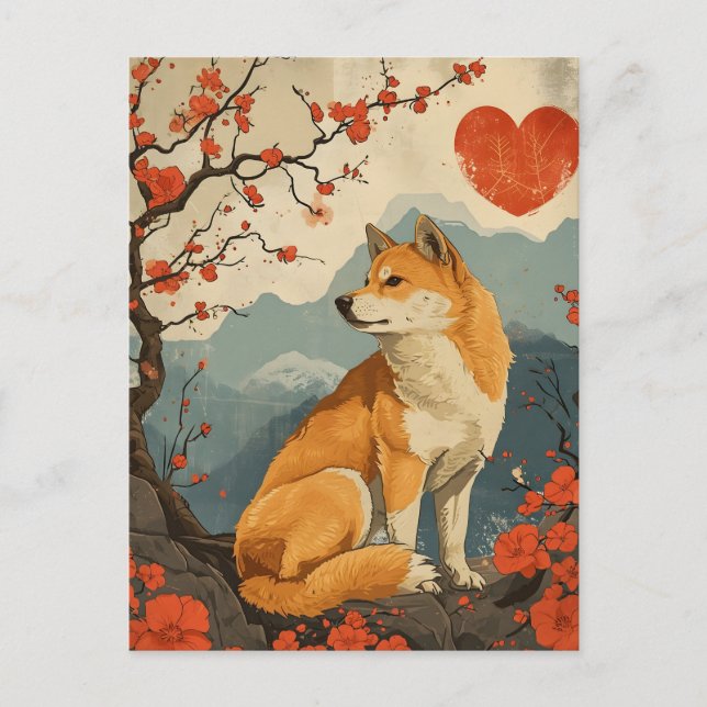 Shiba Inu Vintage Valentine's day  Postcard (Front)