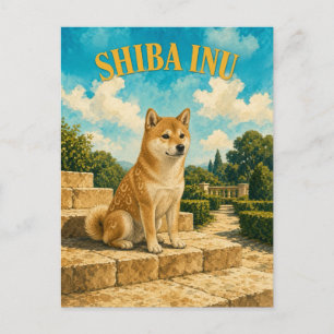 Shiba Inu, Vintage Watercolor Dog Art Postcard