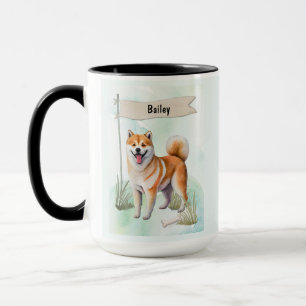Shiba Inu Watercolor Personalised Dog Mug
