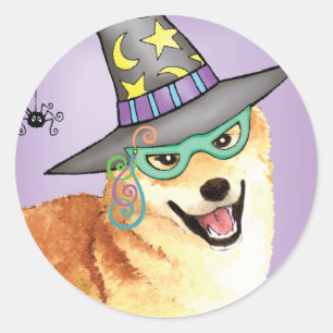 Shiba Inu Witch Classic Round Sticker
