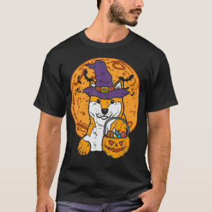 Shiba Inu Witch Moon Jack O Lantern Halloween Japa T-Shirt