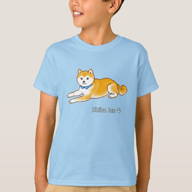 Shiba Inu With A Light Blue Collar Pixel Art T-Shirt (Front)