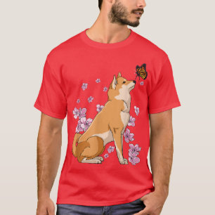 Shiba Inu With Butterfly Japanese Sakura Cherry Bl T-Shirt