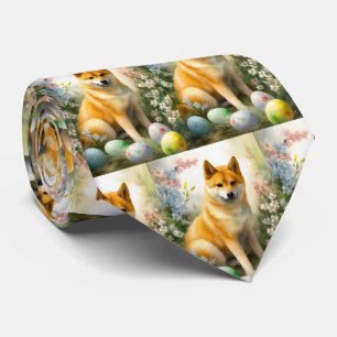 Shiba Inu with Easter Eggs Holiday Tie