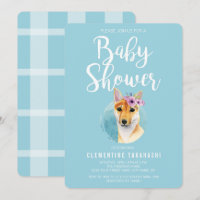 Shiba Inu with Flower Crown | Baby Shower Blue