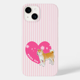 Shiba Inu with Pink Heart and Stripes Case-Mate iPhone 14 Case