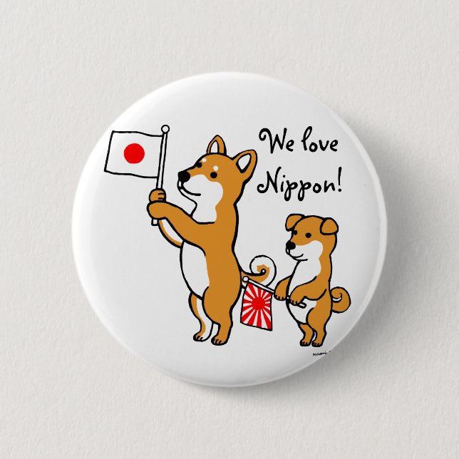 Shiba Inus and Japanese Flags 6 Cm Round Badge (Front)