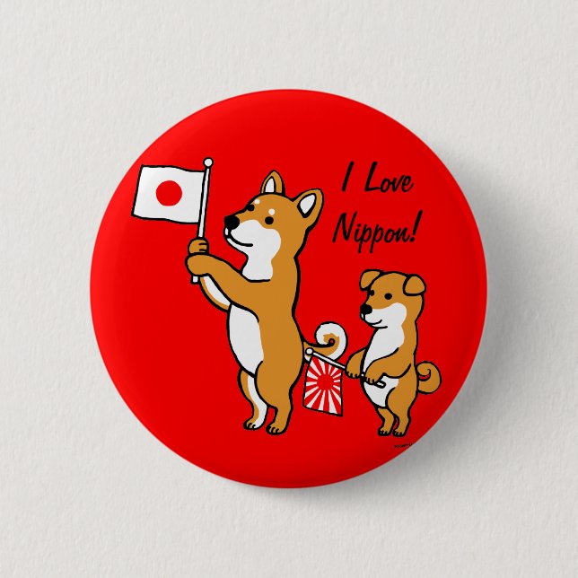 Shiba Inus and Japanese Flags 6 Cm Round Badge (Front)