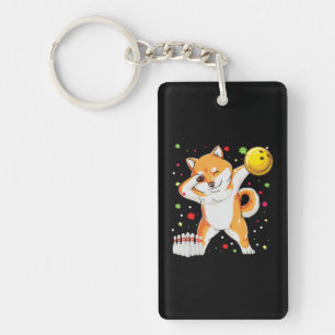 Shiba plays bowling Funny dog with bowling gift Key Ring