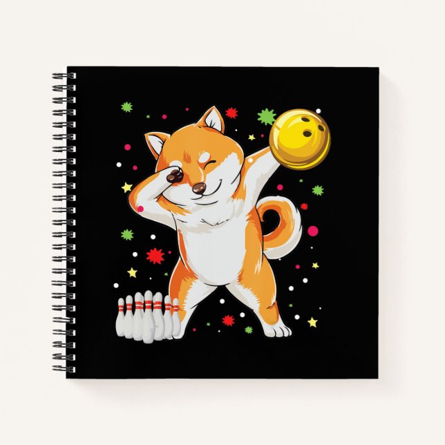 Shiba plays bowling | Funny dog with bowling gift Notebook (Front)