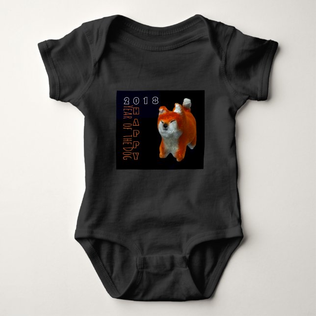 Shiba Puppy 3D Digital Art Dog Year 2018 Baby B Baby Bodysuit (Front)
